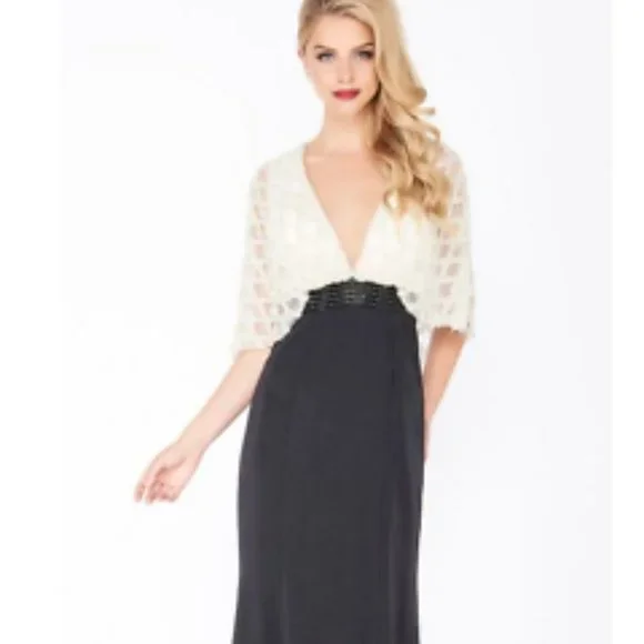 Mac Duggal | Dresses | Mac Duggal Pearl Beaded Cape Evening Black Gown Sz 2  | Poshmark